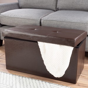 Hasting Home 30-Inch Faux Leather Folding Storage Ottoman - 1 of 4