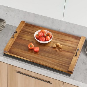 TackView 30" x 22" Acacia Wood Noodle Board - Stove Top Cover with Handles, Electric & Gas Stove Compatible, Counter & RV Use, Decorative Tray - 1 of 4