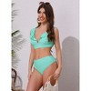 INSPIRE CHIC Women's Ruffle Trim V Neck Wide Strap Leopard Bikini Sets, Drawstring Tie Back Top Triangle Bottom 1 Set - 4 of 4