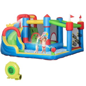 Resenkos Bounce House, Inflatable Bouncer,6-in-1 Inflatable Bounce House with Slide, Climbing Wall, Water Cannon, Inflation with Inflator Multi-color - 1 of 4