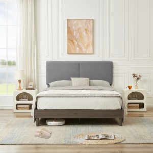 VECELO Platform Bed Frame Upholstered Beds with Height-Adjustable Cotton and Linen Headboard, Bed Frame - 1 of 4