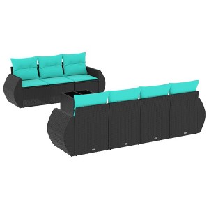 vidaXL 8 Piece Garden Sofa Set with Cushions Black and Blue Poly Rattan - 1 of 4