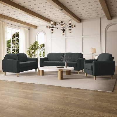 Charcoal Gray Tufted Faux Leather Lawson Sofa with Wood Legs