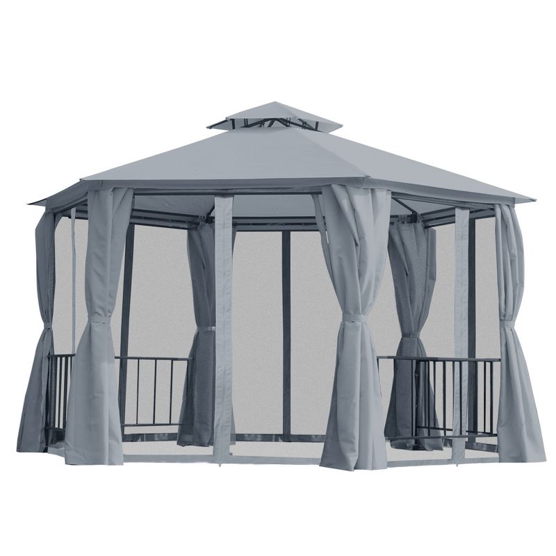 Outsunny 13' x 13' Outdoor Patio Gazebo Canopy Pavilion with Removable Mesh Netting, Curtains, Double Tiered Roof, UV Protection & Large Floor Space, 4 of 7