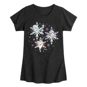 Girls' - Frozen 2 - Olaf Anna and Elsa Snowflakes Fitted Short Sleeve Graphic T-Shirt - 1 of 4