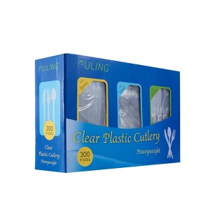 Itopfox Cutlery Set - Clear Heavyweight Disposable Plastic Utensils, Forks, Spoons, Knives, 300 Count Combo Box for Parties, Weddings, BBQs - 1 of 4