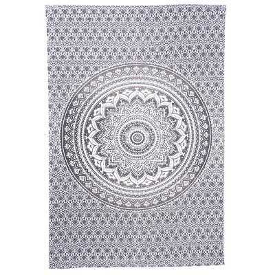 HomeRoots 80" X 56" Gray And White Mandala Cotton Hanging Tapestry