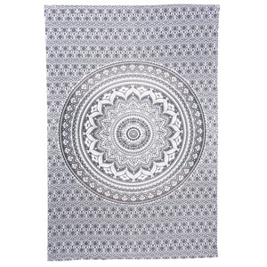 HomeRoots 80" X 56" Gray And White Mandala Cotton Hanging Tapestry - 1 of 3