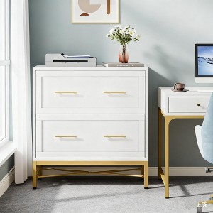 Gulches Modern White 2 Drawer File Cabinet, Lateral Filing Cabinet for Letter/Legal/A4 Size, Wood File Storage Cabinets Printer Stand - 1 of 4