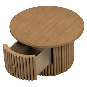 COWLOWN Natural 30.5" Round Coffee Table for Living Room, Coffee Table with a Drawer - 1 of 4