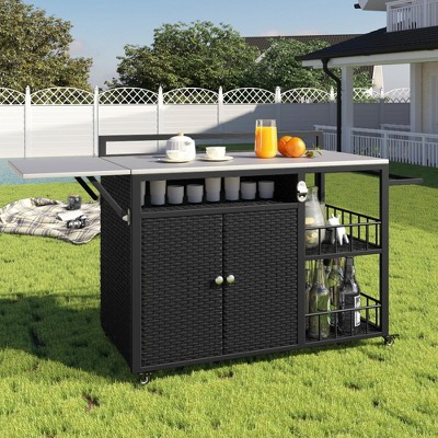 Outdoor Grill Cart with Foldable Side Tabletop, Storage Cabinet, Bottle Opener, Spice Racks, BBQ Prep Station for Backyard Cooking-Maison Boucle