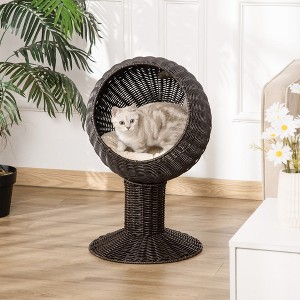 LOVMOR 27" Rattan Wicker Elevated Cat House Kitty Scratch House Pet Bed - 1 of 4