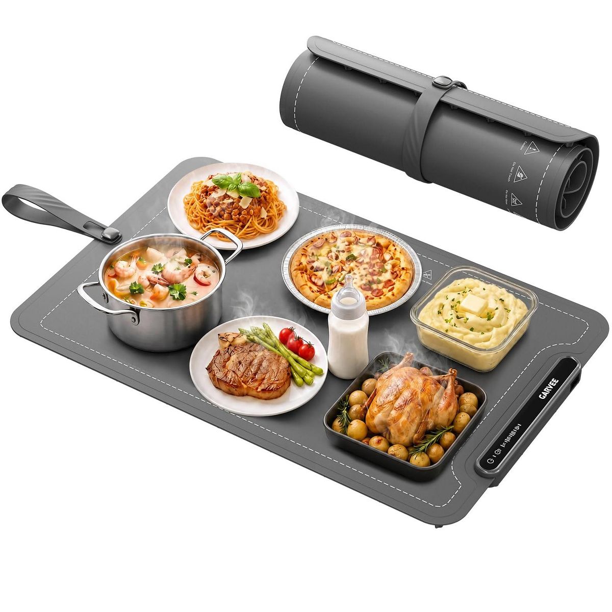 Garvee 24"x16" Electric Food Warming Mat, 3 Temps, 6H Timer, 250W, Child Lock, Auto Shut-Off – Rollable Silicone Warmer for Kitchen, Buffet, Parties - thumbnail 8