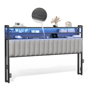 Karl Home Twin Full Queen King Size Headboard, Adjustable Upholstered Headboard with 3 Tier Shelves and Pegboard with Charging Stations and LED Lights - 1 of 4