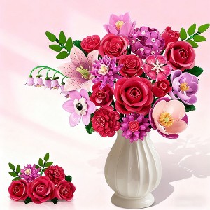 Clemas 21 Rose Red Flower Botanical Building Block Set for Adults