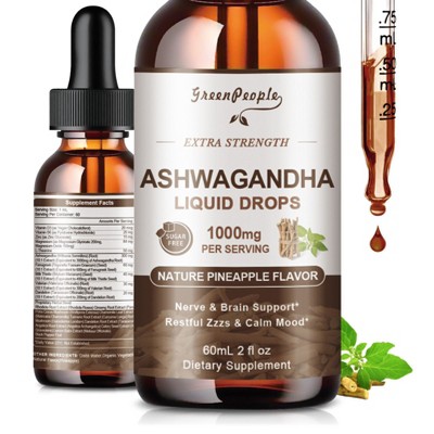 GreenPeople Ashwagandha Liquid Drops Supplement 3000mg for Men & Women, Gluten-Free, 2 fl.oz