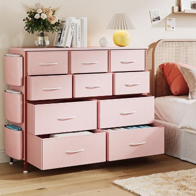 12-Drawer Fabric Dresser, Chest of Drawers with Side Pockets for Bedroom, Living Room, Hallway, Closet