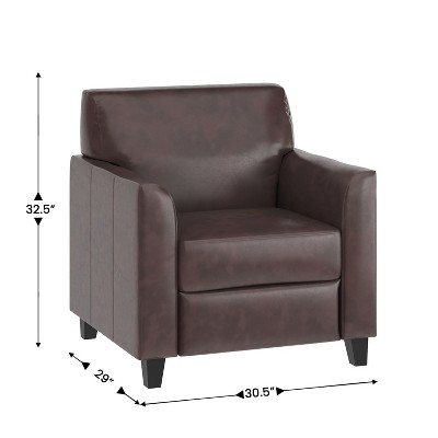 Elegant Brown LeatherSoft Fixed-Arm Chair with Wooden Frame