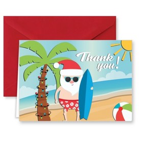 Paper Frenzy Surfing Santa Tropical Beach Christmas Holiday Thank You Note Cards with Red Envelopes - 25 pack - 1 of 2