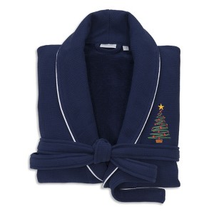 Linum Home Textiles Hotel Collection 100% Turkish Cotton Waffle Terry Embroidered Bathrobe with Satin Piped Trim - X'Mas Tree - 1 of 4