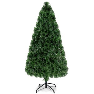 Tangkula 5'Pre-Lit Fiber Optic Artificial PVC Christmas Tree w/ Metal Stand (Indoor/Outdoor) - 1 of 4