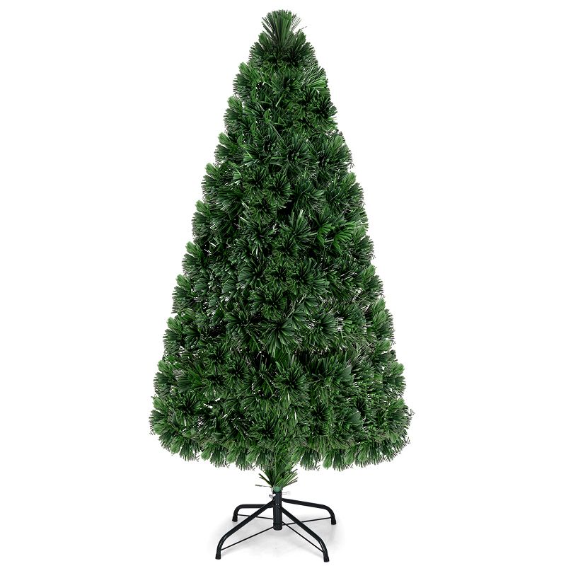 Tangkula 5'Pre-Lit Fiber Optic Artificial PVC Christmas Tree w/ Metal Stand (Indoor/Outdoor), 1 of 11