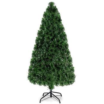 Tangkula 5'Pre-Lit Fiber Optic Artificial PVC Christmas Tree w/ Metal Stand (Indoor/Outdoor)