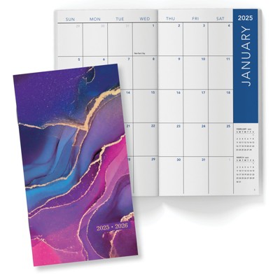 Global Printed Products 2-Year Monthly Calendar Pocket Planner - 2025-2026 (Pink Purple Marble)