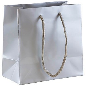 JAM PAPER Gift Bags with Rope Handles - Small Square - 6 1/2 x 6 1/2 x 3 1/2 - Silver Glossy - 3/Pack - 1 of 2