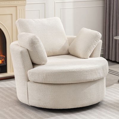 40.2"W Chenille Oversize Round 360° Swivel Sofa with 3 Pillows, Cozy Club Accent Chair for Living Room, Lounge, or Hotel