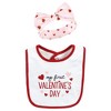 Hudson Baby Infant Girl Cotton Bib and Headband or Caps Set, Valentine Sweetheart, One Size - 3 of 4