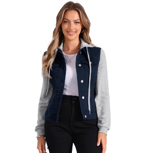 INSPIRE CHIC Women's Regular Fit Layered Drawstring Hood Denim Jacket with Pockets - 1 of 4