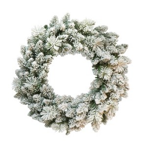 Puleo 24" Flocked Spruce Artificial Christmas Wreath: Indoor/Outdoor, PVC - 1 of 3