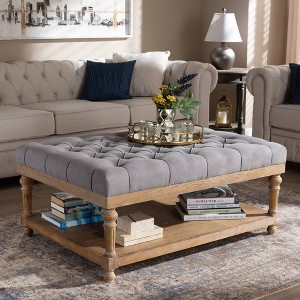 Lindsey Linen Fabric Upholstered Wood Cocktail Ottoman - Baxton Studio - 1 of 4
