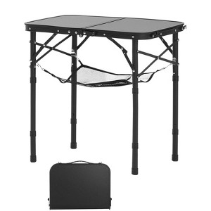VEVOR Folding Camping Table, Adjustable Height Portable Side Tables, Aluminum MDF Beach Table with Mesh Layer, Carrying Handle, 24x16in, Black - 1 of 4