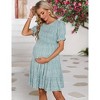 Coolmee Women's Summer Maternity Mini Dress Short Puff Sleeve Crewneck Ruffle Hem Short Dress for Baby Shower - 4 of 4
