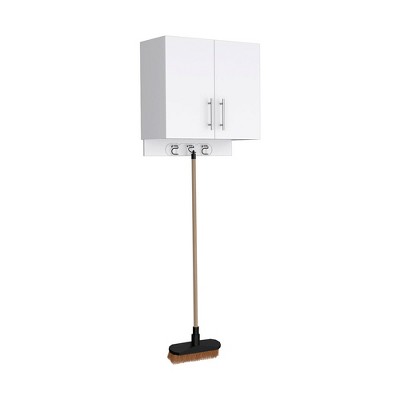 Depot E-Shop Wall cabinet 27" H, three broom hangers and metal handles, two internal shelves, two doors