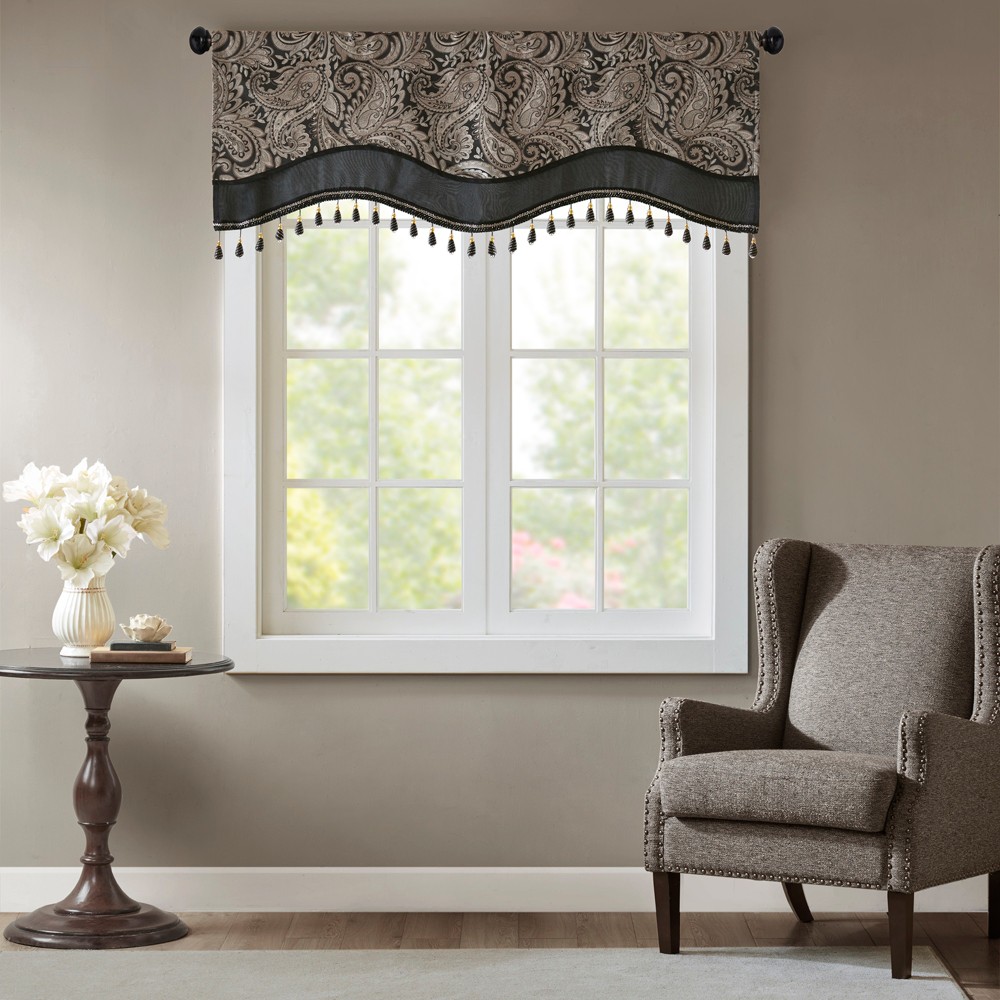 Photos - Curtain Rod / Track 18"x50" Valerie Jacquard Window Valance Black