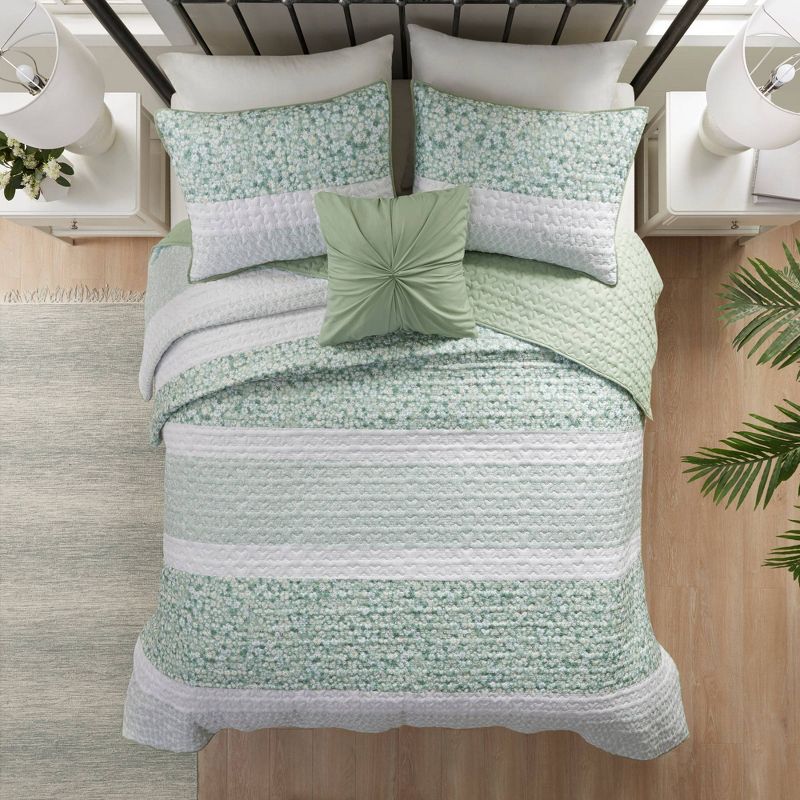 Madison Park 4pc Tulia Seersucker Quilt Bedding Set with Throw Pillows Green, 1 of 13