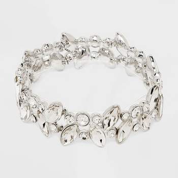 Stone Cluster Stretch Bracelet - Silver