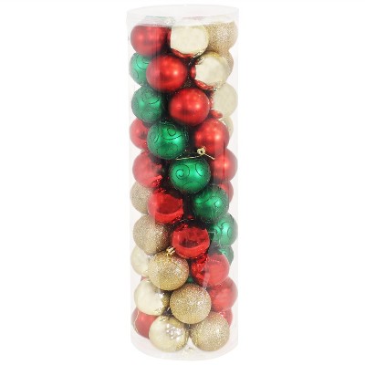 Sunnydaze Holly Jolly Assorted Shatterproof Plastic Christmas Ball Ornament Kit - 50ct