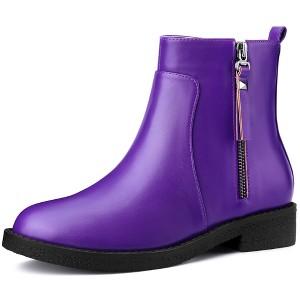 BLISSFUL STEP Women's Side Zip Round Toe Chunky Heel Ankle Booties - 1 of 4