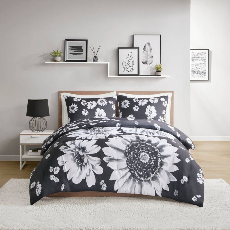 Intelligent Design Teen Elowen Floral Reversible Comforter Set Black/White, 3 of 13