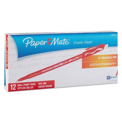 Paper Mate Eraser Mate 12pk Ballpoint Erasable Pens Medium - Red Ink