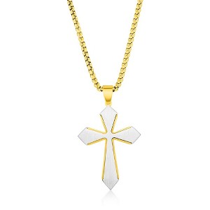 Metallo Mens Stainless Steel Brushed Cross Necklace - Gold Plated - Silver - 24 Inch - 1 of 3