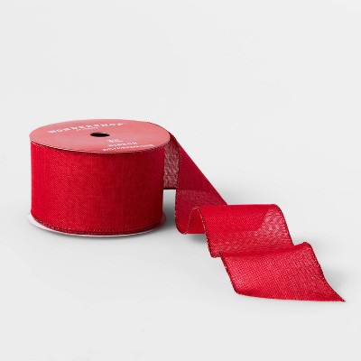 2.5" Faux Linen Ribbon Red 21ft - Wondershop™