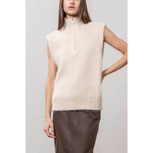 Women's Turtleneck Sweater Vest With Zipper - MOON RIVER - 1 of 2
