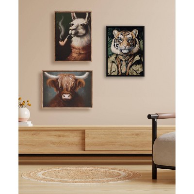 Dark Academia Jungle Safari Tiger Framed Canvas Art, 18x24 Black