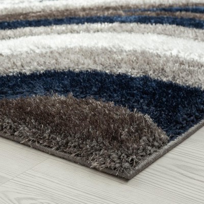 Navy Shag Geometric Easy-Care 5' x 7' Area Rug