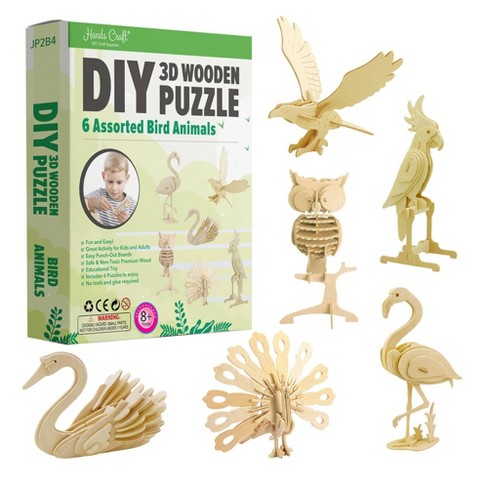  Hands Craft DIY 3D Wooden Puzzle – 6 Assorted Dinosaur Bundle  Pack Set Brain Teaser Puzzles Educational STEM Toy Adults and Kids to Build  Safe and Non-Toxic Easy Punch Out Premium